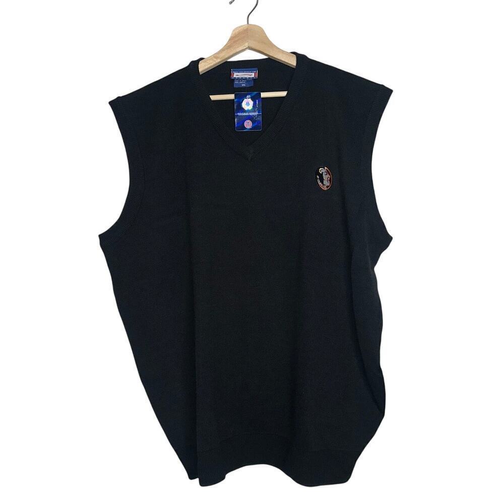Deadstock Vintage Florida State Seminoles V-Neck Sweater Vest Black 2XL NWT